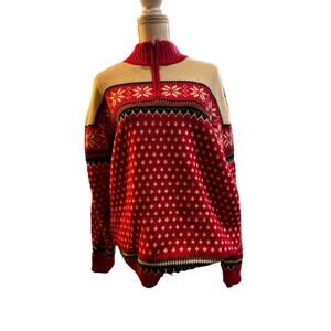 Red and White Snowflake Print 3/4 Zip XXL Land's End Sweater